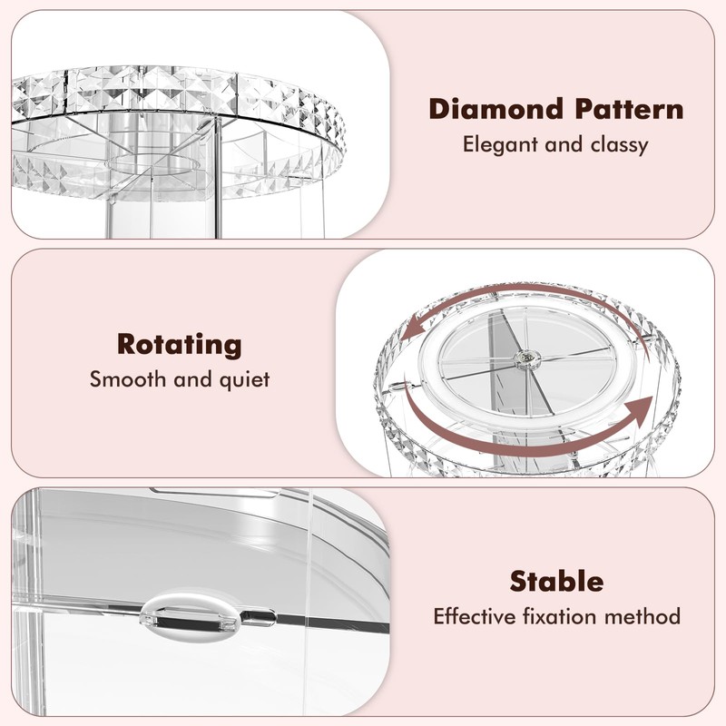 Rosoenvi Rotating Makeup Organizer, 360° Spinning Skincare Organizers, Adjustable Layer