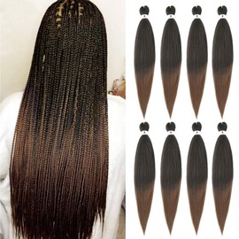 Pre Stretched Braiding Hair 26 Inch Easy Braid Ombre Brown Yaki Texture Synthetic Fluffy Hair Extensions for Braiding Crochet Braids 8 Packs can Hot Water Setting(1B-30, 26inch)