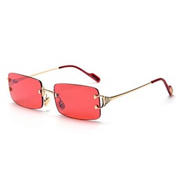 SDinm Rimless Sunglasses 90s Frameless Rectangle Tinted Lens Eyewear Red Sunglasses for Women Men