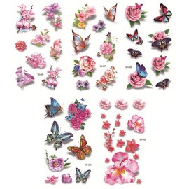 Color Butterfly Rose Tattoo Tattoo Sticker 5 Piece Set, 06, 1 Set / 컬러 나비 장미 문신 타투 스티커 5종 세트, 06, 1세트