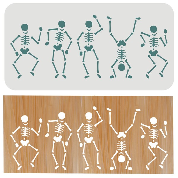 FINGERINSPIRE Skeleton Dancer Stencil 30x15cm Halloween Stencil for Painting Skulls,
