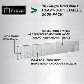 Mprove 18 Gauge Brad Nails, 5/8in Leg Length 16 mm Heavy Duty Electro-Galvanized Staples for Electric or Pneumatic Narrow Crown Stapler Guns (2000 Per Box)