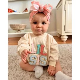Ayalinggo Newborn Baby Girl Boy Matching Clothes Lil Sis/Bro Crewneck Sweatshirt Romper Sister Brother Outfits (US, Age, 6 Months, 12 Months, Beige LIL SIS)