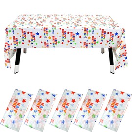 5 Pack Happy Birthday Plastic Tablecloth,Colorful Stars Plastic Tablecloths for Yard BBQ,Parties,Wedding,Anniversary and More 137cm x 274cm