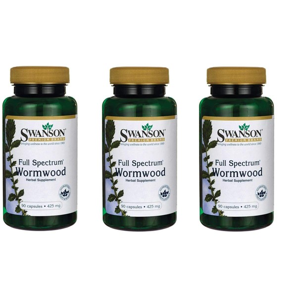 Swanson Wormwood GI Gut Health Microbial Balance Support Supplement (Artemisinin) 425 mg 90 Capsules (3 Pack)