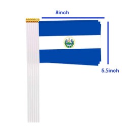 25 Packs Small El Salvador Flags on Handheld Stick，Miniature Salvadoran Flag for Outside,4x6 Inch Mini Hand Held Banner with Golden Topper,Patriotic Decorations
