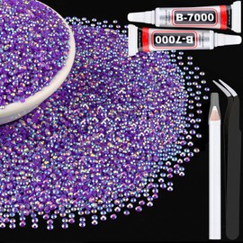 10000Pcs 2mm Resin Jelly Rhinestones with 2Pcs 10ml B7000 Jewelry Glue for Crafting, Dark Purple AB Flatback Gems, Bedazzling Crystal Bulk for DIY Crafts Clothing Tumblers Shoes Nail Art Fabric