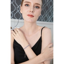 B. BRILLIANT Sterling Silver Genuine and Created Gemstone & White Topaz Cushion-Cut Adjustable Bracelet for Women, 10 inches, Metal, morganite