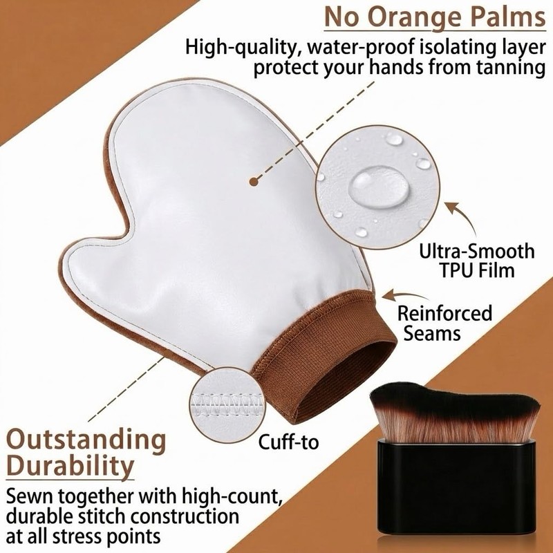 Tanning Mitt and Fake Tan Brush Set, Reusable Applicators for
