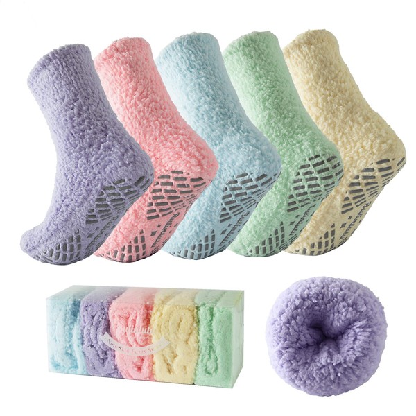 Bulinlulu 5 Pairs Women's Plush Polyester Solid Color Quarter Crew