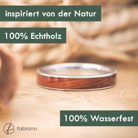 fablano Wooden Rings [100% Natural] for Rings Women and Men – Available as Ring Gold, Ring Silver, Ring Black & Rose Gold Women's Ring – Perfect Wedding Rings, Engagement Ring Women, Partner Rings,