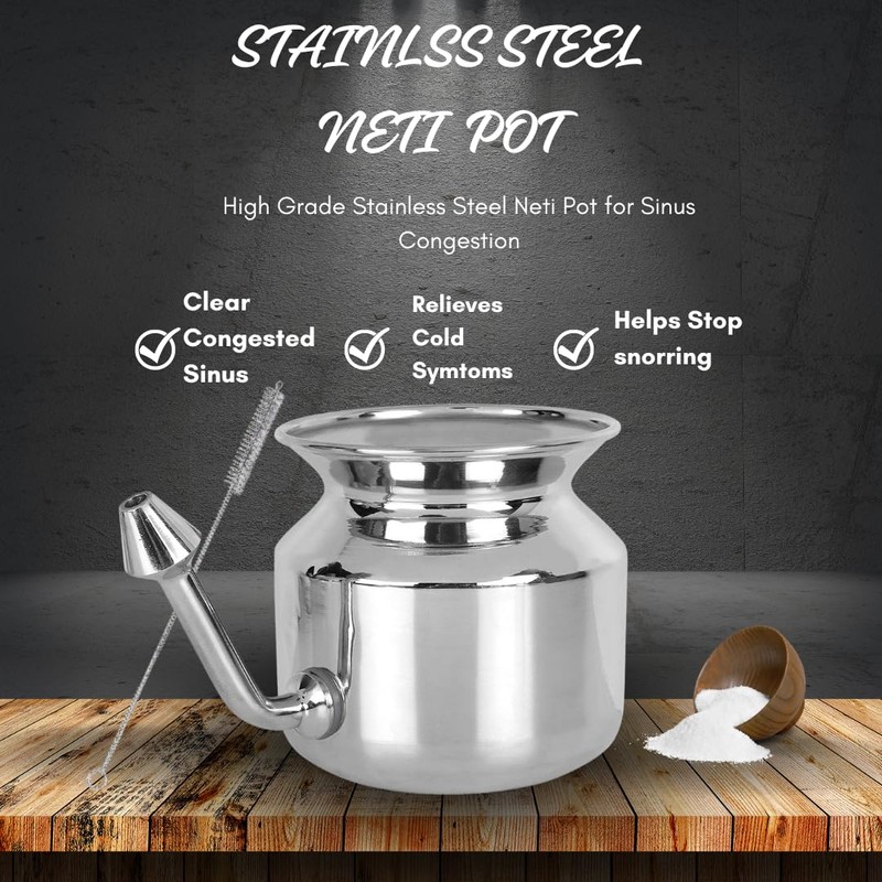 304 Grade Stainless Steel Ayurvedic Jal Neti Pot for Sinus