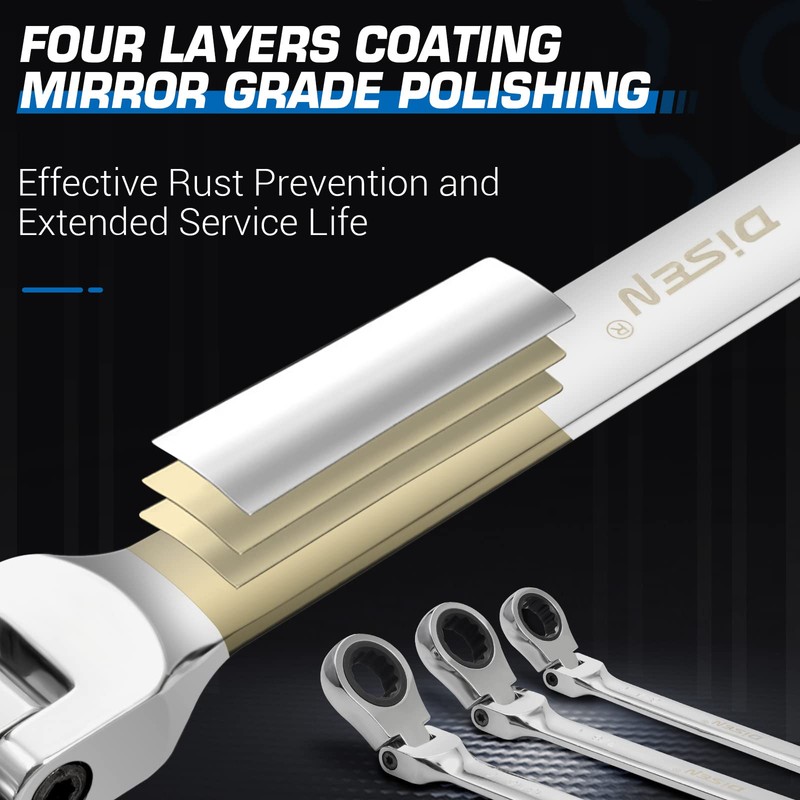 DISEN Extra Long Flex Head Ratcheting Wrench set, 6Pcs Double
