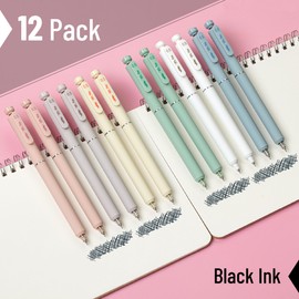 Mr. Pen- Retractable Gel Pens, 12 Pack, Black Ink, Soft Pastel Barrel Gel Pens Fine Point 0.5mm, Retractable Pen, Cute Pen