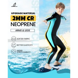 Lansru 3 mm Children's Wetsuit, for 6-15 Years Boys and Girls, CR Neoprene, UV Protection, Back Zip Closure for Swimming Lessons, Ideal Thermal Swimsuits in Cold Water