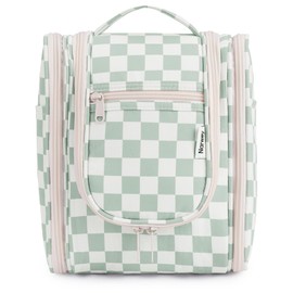 Narwey Travel Hanging Toiletry Wash Bag Makeup Cosmetic Organizer for Women (Mint Green Checkerboard (Small))