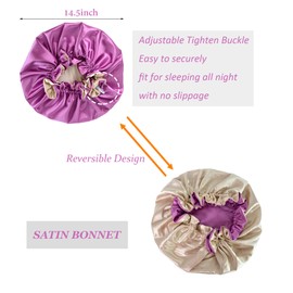 Beutyme Silk Bonnet for Sleeping Satin Bonnets Double Layer Reversible Hair Cap Bonnet for Women Long Curly Braid Hair (Orchid)