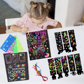 Rainbow Scratch Paper and Bookmarks, 2 Pack Scratch Paper Art Set with Stencils DIY Arts and Crafts Party Favors, Travel Gift Birthday Gifts for Girls and Boys