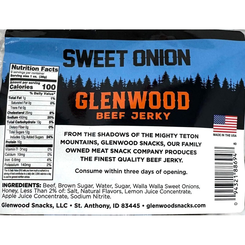Glenwood Beef Jerky Sweet Onion Meat Snack 9 Ounce, Sweet