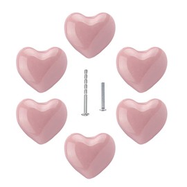 YOUYOUULU UULU 6 Pieces Heart-Shaped Ceramic Knobs for Children, Ceramic Knobs, Handles, Furniture Knobs, for Drawers, Cupboards, Doors, Bedroom, Kitchen Furniture, with 2 Types of Screws 1 (Pink)