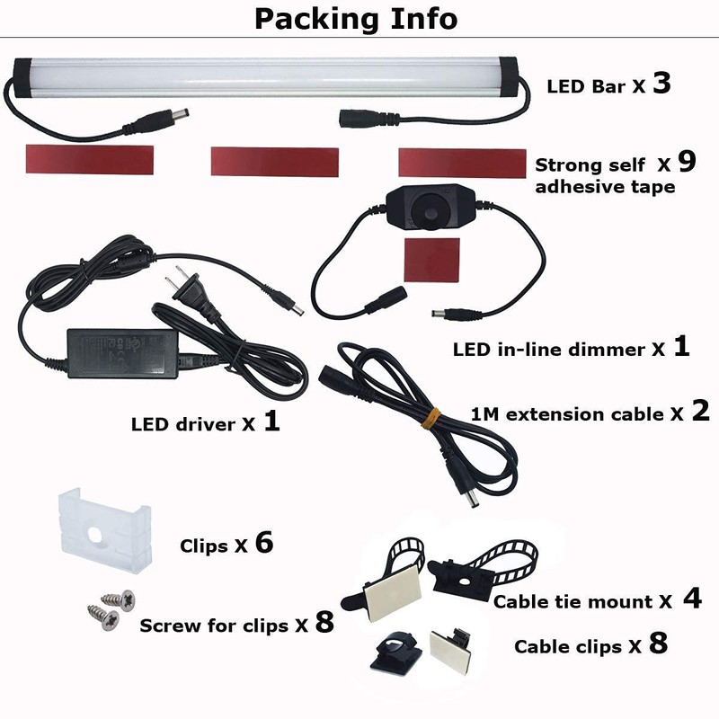 Litever Under Cabinet LED Light Bar Kits Plug in 3