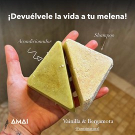 AMAI Dúo Brillo y Suavidad en Barra Shampoo y Acondicionador - Shampoo Vainilla y Bergamota - Acondicionador Té Verde y Vetiver