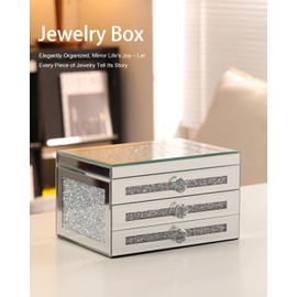 CITYLOVE Jewelry Boxes for Women Modern Glass Jewelry Box Organizer 3-Layer 2 Drawers,Lots of Storage Space,Best Birthday Gifts for Women/Silver
