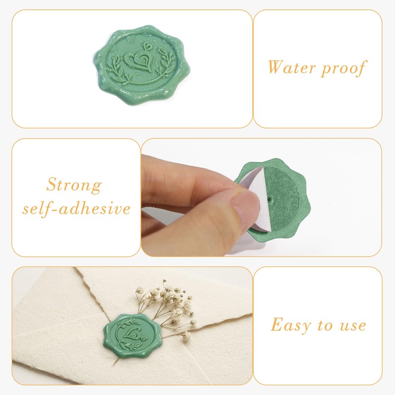 Green Wax Seal Stickers for Envelopes, 50 Pcs Envelope Seal