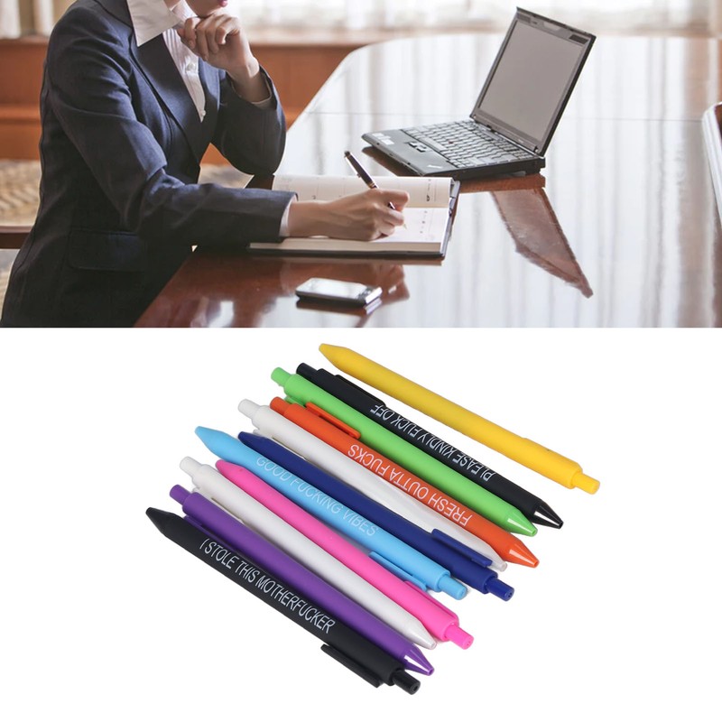 11Pcs Press Ballpoint Pen Colorful Shell 0.5mm Ballpoint Pen Black