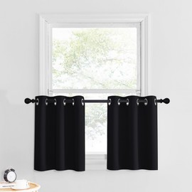 NICETOWN RV Camper Blackout Valance Curtain for Kitchen, 24 inches Long Curtains Thermal Insulated Grommet Window Short Tiers for Classroom/Office/Halloween, 2 Panels, 34" Wide, Black