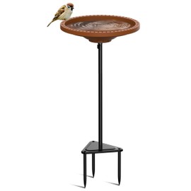 Bird Baths for Outdoors, Detachable Birdbaths for The Garden Clearance, Freestanding Bird Baths for Outdoors Heavy Duty, Bird Bath Bowl Spa & Birdfeeder with Metal Stake Stand, Circle Shape (Brown)