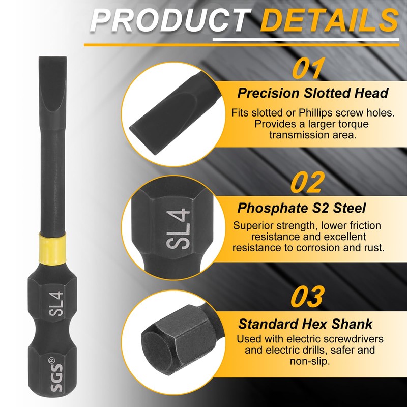HARFINGTON 2pcs SL4 Slotted Impact Screwdriver Bits 4mm Slotted Tip
