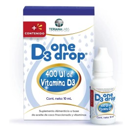 D3 ONEDROP | Vitamina D3 + E | Colecalciferol | 300 Porciones | 10 mL | Una gota 400 UI | Para Niños y Adultos Sin Azúcar Sin Sabor