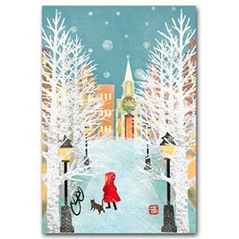 Postcard Snow Scene with Street Corner