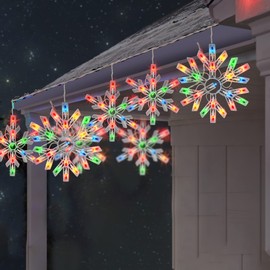 Dazzle Bright Christmas Snowflake Lights Outdoor,100 Count 8.5FT Connectable Waterproof Christmas Icicle Lights with 6 Drops Plug in for Indoor Xmas Yard Home Decorations (Multi-Colored)