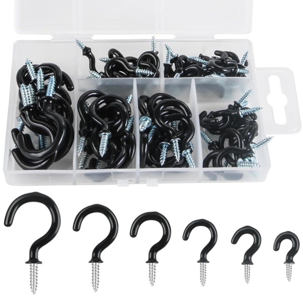 POHOVE 75 Pcs Metal Ceiling Hooks,Black Hooks for Hanging Ceiling