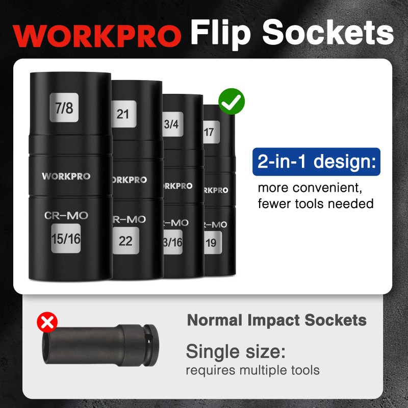 WORKPRO 5PCS Impact Socket Set 1/2" Drive Lug Nut Socket