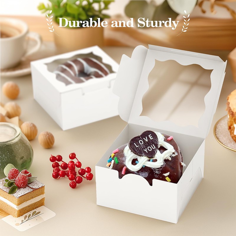 Reynards 60 Pcs Cookie Boxes 4x4x2.5 Inche, White Bakery Boxes