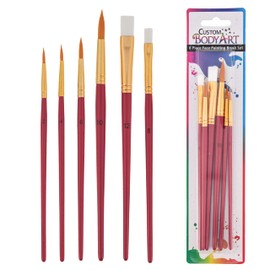 Custom Body Art 6 Piece Nylon Hair Face Painting Brush Set - 4 Round Size 2-4-6-10, 2 Flat Size 8-12 alos Great for Watercolor and Acrylic Paints