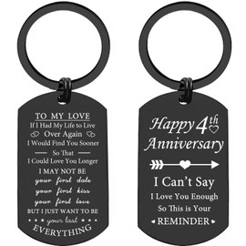 Shoneep Anniversary Engraved Keychain for Boyfriend & Husband, Anniversary Keychain Gifts for Him Her, Husband Wife, Couples, Black (4th Annversary)