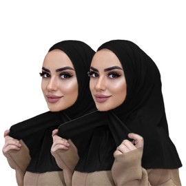 MOWEN 2 Pack Solid Color Cotton Modal Utility Stretch Head Scarf with Buttons for Islamic Muslims