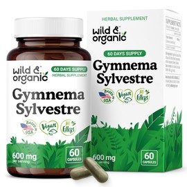 Wild & Organic Gymnema Sylvestre Capsules 600 mg - Overall Support - Gymnema Sylvestre Supplements - Gurmar Leaf Powder - 60 Days of Supply - Vegan, No Fillers, Non-GMO - 60 Count