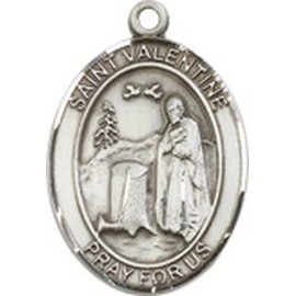bliss Sterling Silver St Valentine of Rome Medal Necklace 24'' Chain Prayer Card