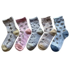 Mode Select Women's Socks, Summer, Thin, Silk Blend, Mesh Knitting, Spring and Summer, Loose Cuff, Loose, Stylish, 8.7 - 9.4 inches (22 - 24 cm), 5 Pair Set (Available in Patterns), Blue, Gray, Beige,