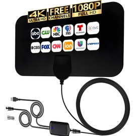 TV Antenna - 4K HD Amplified Digital HDTV Indoor Antenna with Signal Booster - 360° Long Reception TV Aerial Support All Types TV