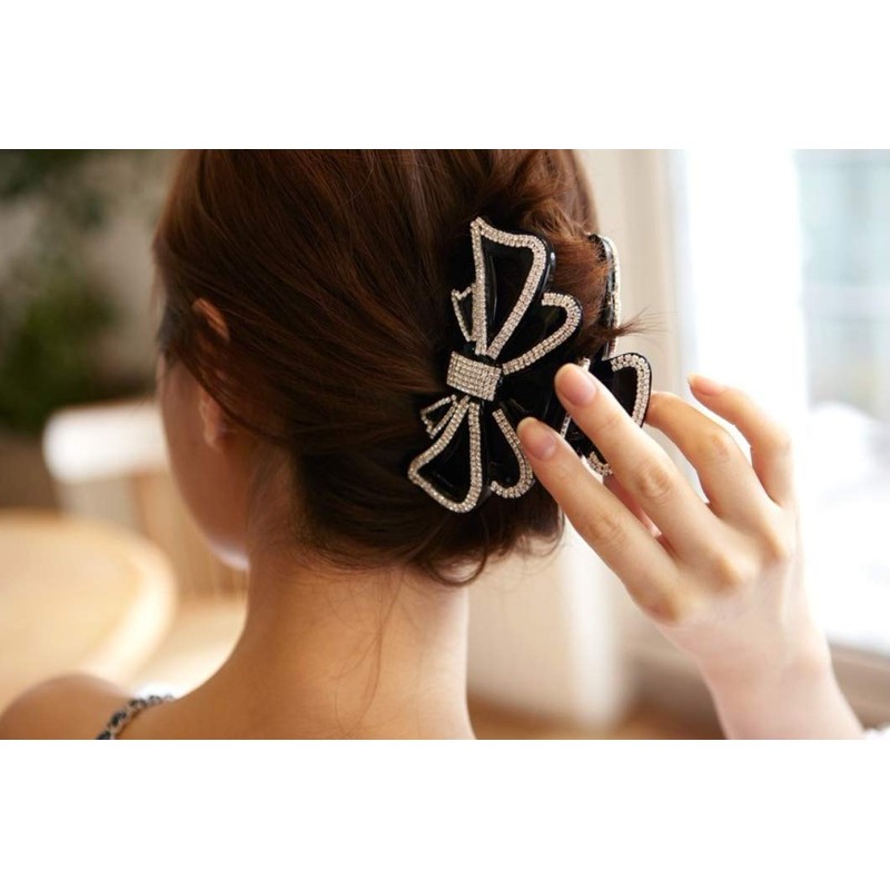 RINKALAND Hair Claw That Holds Firmly, Large, Large, Rhinestones, Glamorous