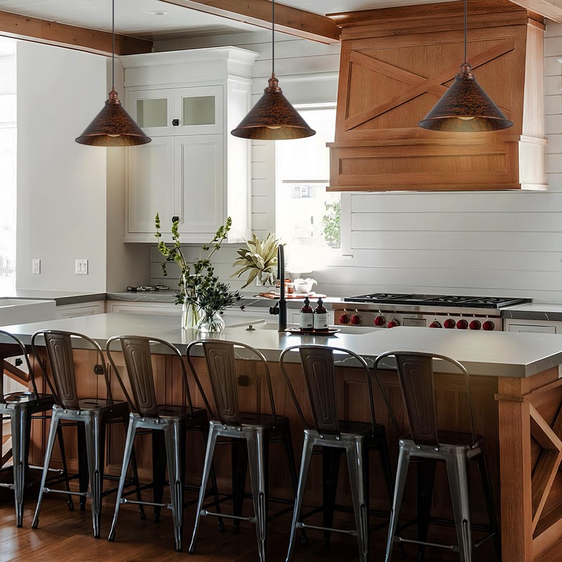 Lingkai 13.77" Farmhouse Pendant Light, Rustic Pendant Light Fixture Hanging