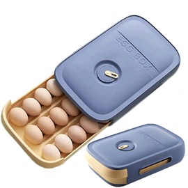 FBITE Egg Storage Box,Large Capacity Egg Holder for Refrigerator, Refrigerator Egg Drawer, Dustproof Preservation Rolling Egg Box, Egg Storage Container,Egg Storage Drawer for Kitchen,Blue