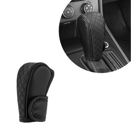 Clwalny Leather Gear Shift Knob Cover for Car, Upgraded Anti-Slip Embroidery Design, Shift Knob Handle Cover for Shift Lever Protection, Auto Interior Accessories for Most Car, SUV, Truck(Black)