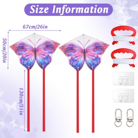 HOMMDECO カラフルな紫色の蝶のガーデンヘアドライヤー 2個セット アウトドア用風車 耐久性のあるアウトドアハンギングフラッグ パティオガーデンセイルホームデコレーション（フック、ドアバックル、凧糸付き）